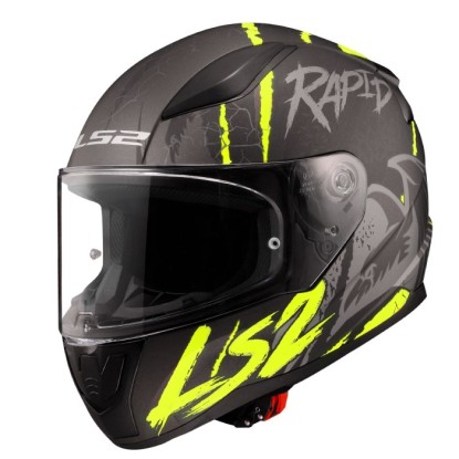 LS2 Rapid 2 Raven Kapalı Kask - Mat Siyah-Gri-Neon Sarı