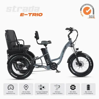 Strada E-Trio 7-V HD Elektrikli Üç Tekerlekli Bisiklet - Mat Antrasit-Siyah