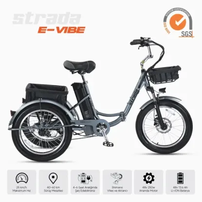Strada E-Vibe 7-V HD Elektrikli Üç Tekerlekli Bisiklet - Mat Antrasit-Siyah