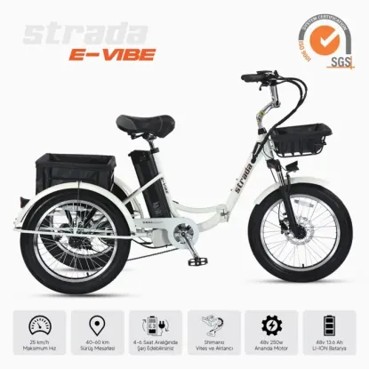 Strada E-Vibe 7-V HD Elektrikli Üç Tekerlekli Bisiklet - Bej-Siyah