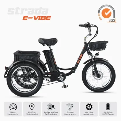 Strada E-Vibe 7-V HD Elektrikli Üç Tekerlekli Bisiklet - Mat Siyah-Turuncu