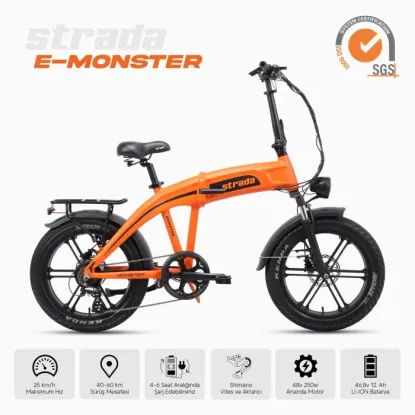 Strada E-Monster 7-V HD Elektrikli Katlanır Fat Bike - Mat Turuncu-Siyah