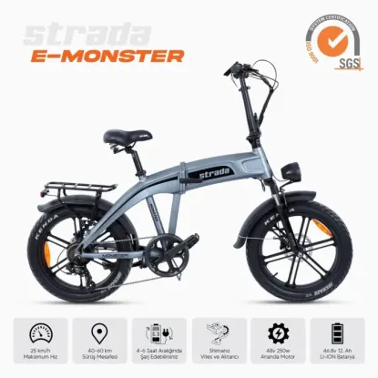 Strada E-Monster 7-V HD Elektrikli Katlanır Fat Bike - Mat Gri-Siyah
