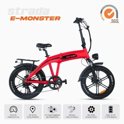 Strada E-Monster 7-V HD Elektrikli Katlanır Fat Bike - Mat Kırmızı-Siyah