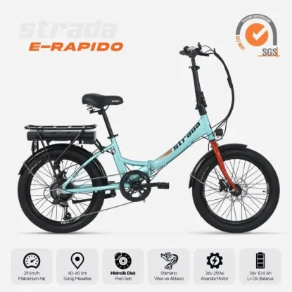 Strada E-Rapido 7-V HD Elektrikli Katlanır Bisiklet - Yeşil-Kırmızı-Siyah