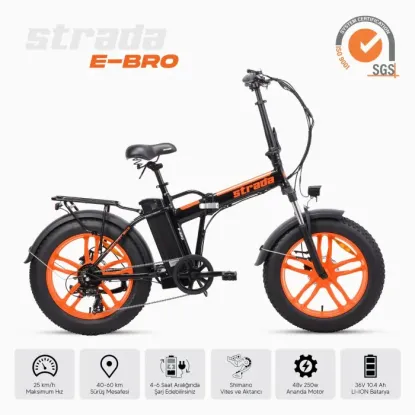 Strada E-Bro 7-V HD Elektrikli Katlanır Fat Bike - Turuncu-Siyah