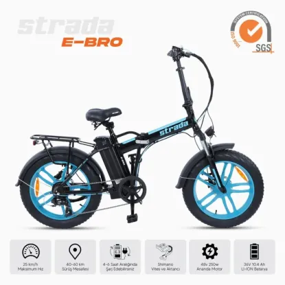 Strada E-Bro 7-V HD Elektrikli Katlanır Fat Bike - Turkuaz-Siyah