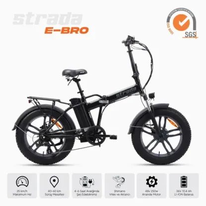 Strada E-Bro 7-V HD Elektrikli Katlanır Fat Bike - Gri-Siyah